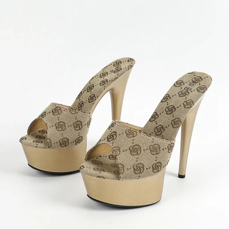 Street Style Stripper 13CM Slippers Peep Toe High Heel