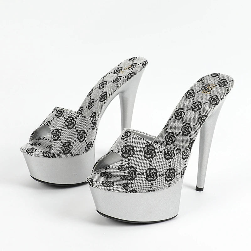 Street Style Stripper 13CM Slippers Peep Toe High Heel