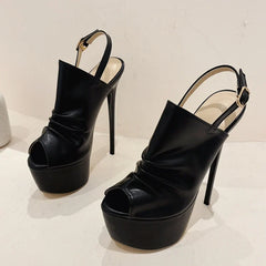Cozy Pleated Leather Super High Heel Peep Toe High Heel