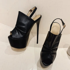 Cozy Pleated Leather Super High Heel Peep Toe High Heel