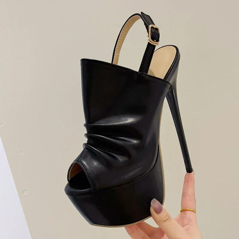 Cozy Pleated Leather Super High Heel Peep Toe High Heel