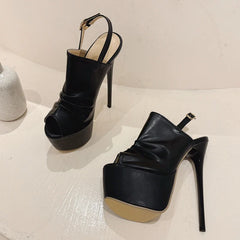 Cozy Pleated Leather Super High Heel Peep Toe High Heel