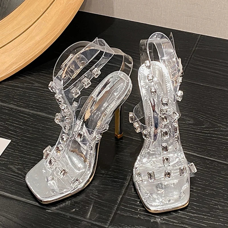 Stylish Crystal Diamond PVC Transparent High Heel