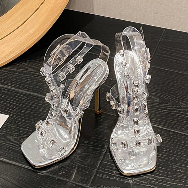 Stylish Crystal Diamond PVC Transparent High Heel