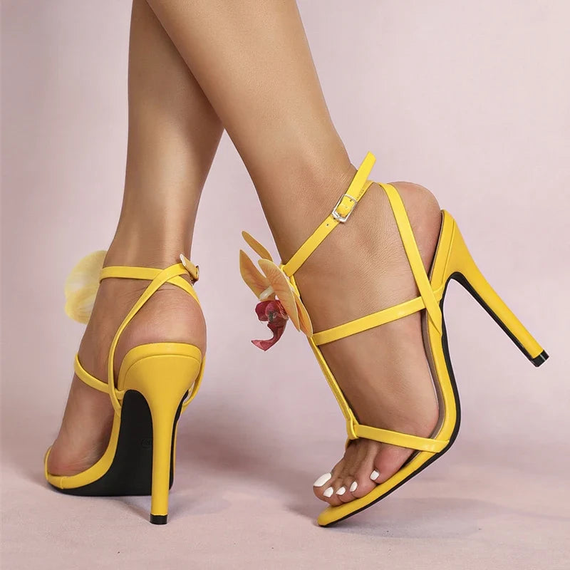 Bright Flowers Ankle Strap Gladiator Party High Heel