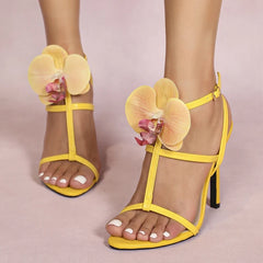 Bright Flowers Ankle Strap Gladiator Party High Heel
