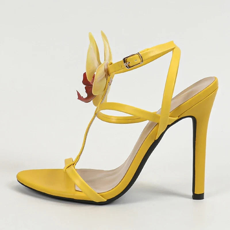 Bright Flowers Ankle Strap Gladiator Party High Heel