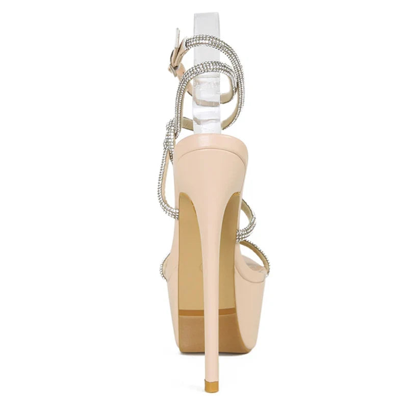 Vibrant Rhinestone Narrow Band High Heel Sandals High Heel
