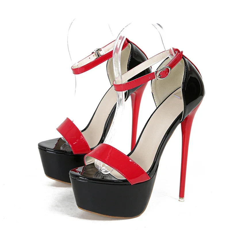 Open Toe High Heel Red Ankle Strap Extreme High Heel