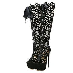 Roma Style Hollow Out Cross Lace-Up Super Thin Heels High Heel