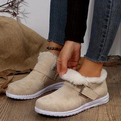 Plush Lined Flat Warm Buckle Strap Slip-on Snow Boot