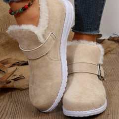 Plush Lined Flat Warm Buckle Strap Slip-on Snow Boot