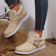Plush Lined Flat Warm Buckle Strap Slip-on Snow Boot