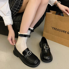 Square Heel Round Toe Solid Buckle Low Heel Spring Autumn Pumps Loafers