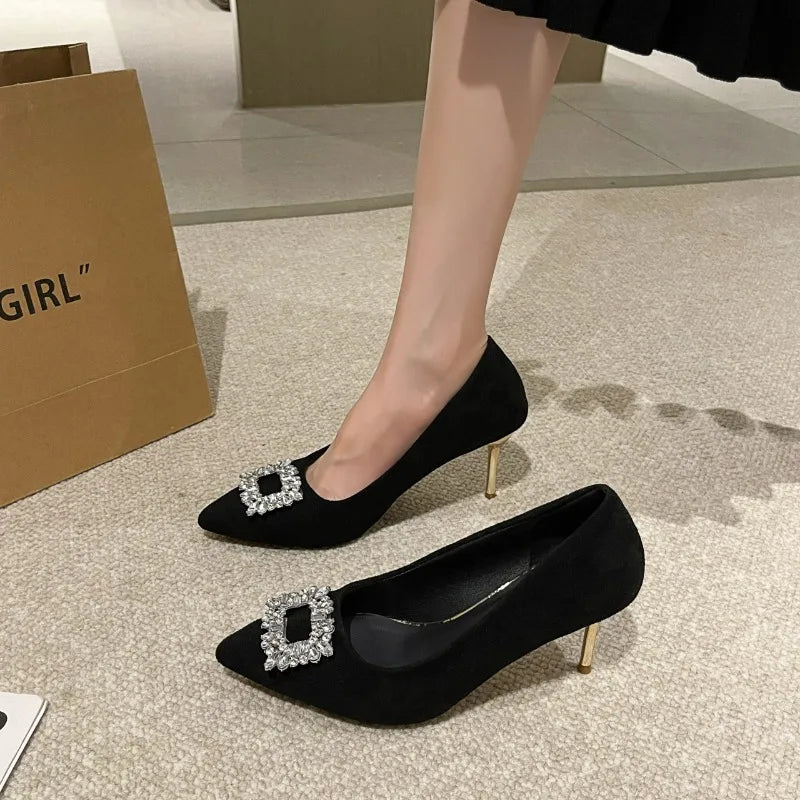 High Pointed Toe Designer Stiletto Trend New Suede Elegant Shoes Low Heel Pumps