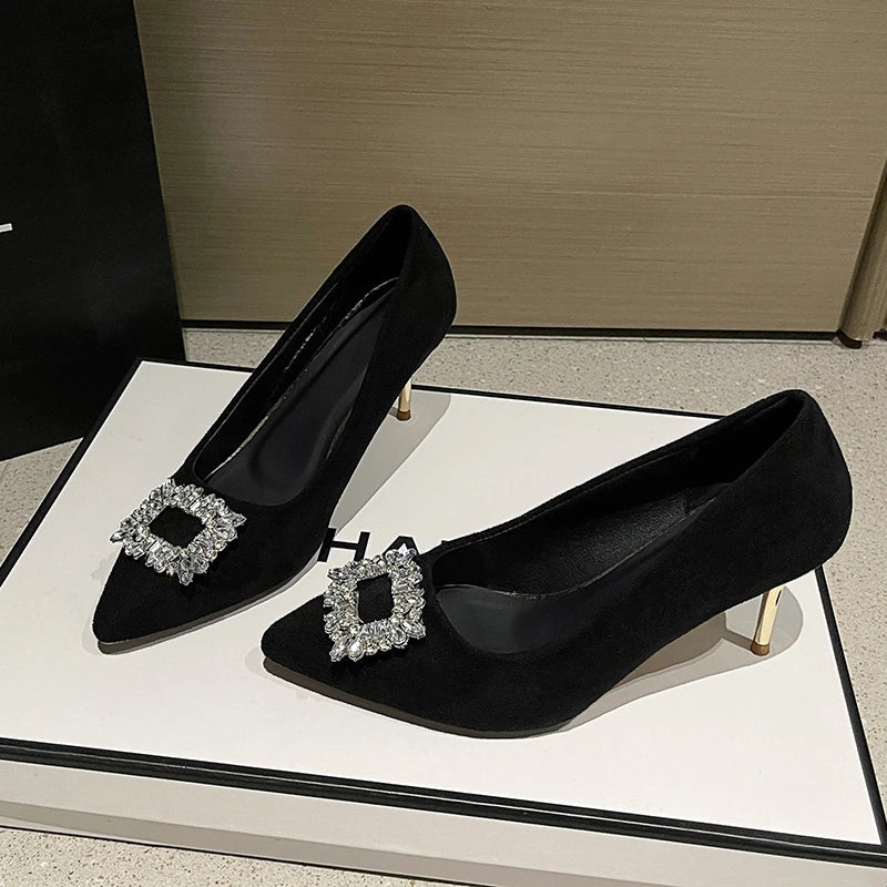 High Pointed Toe Designer Stiletto Trend New Suede Elegant Shoes Low Heel Pumps