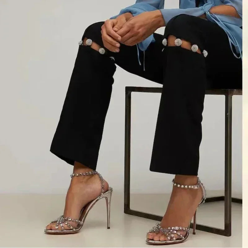 Crystal Thin High Transparent Rhinestone Fish Mouth High Heel