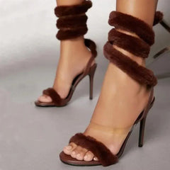 Decoration Serpentine Winding High Heel Open Toe Ankle Strap High Heel