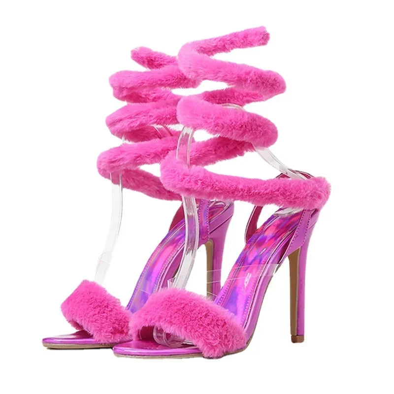 Decoration Serpentine Winding High Heel Open Toe Ankle Strap High Heel