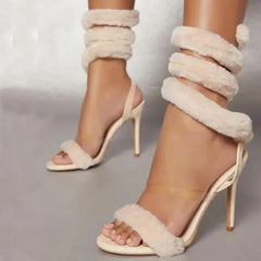 Decoration Serpentine Winding High Heel Open Toe Ankle Strap High Heel