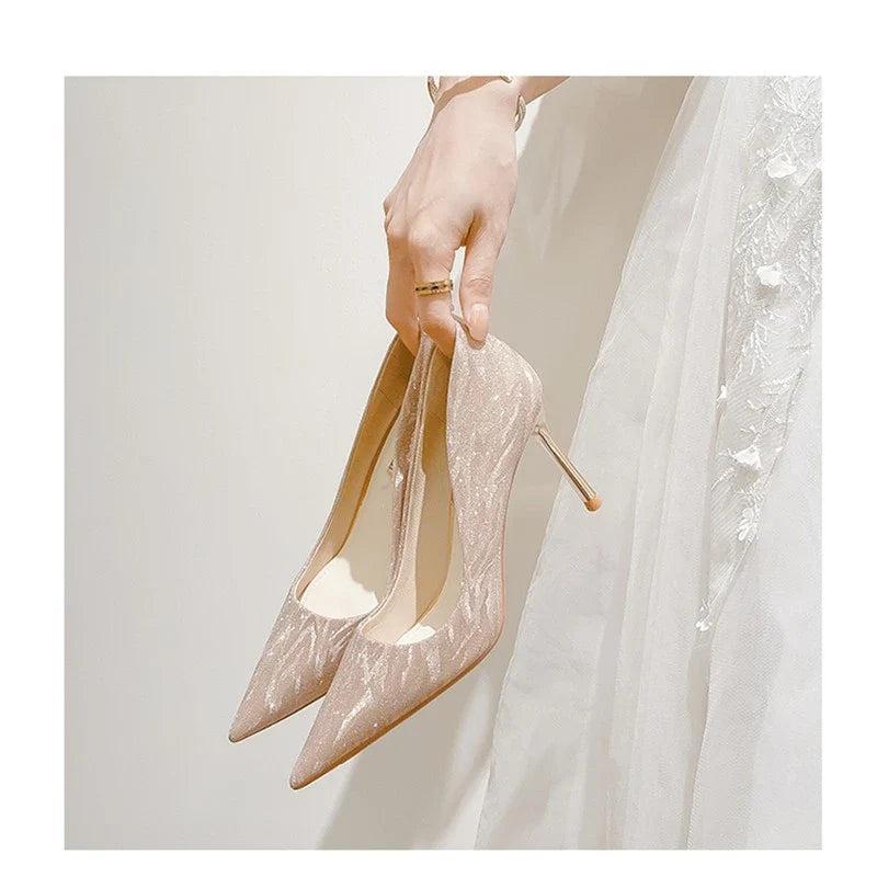 Gold Silver Pointed Party Wedding Designer High Heel High Heel