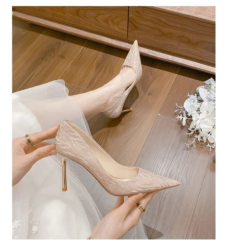 Gold Silver Pointed Party Wedding Designer High Heel High Heel