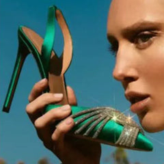 High Heel Pumps Pointed Rhinestone Back Strap High Heel High Heel