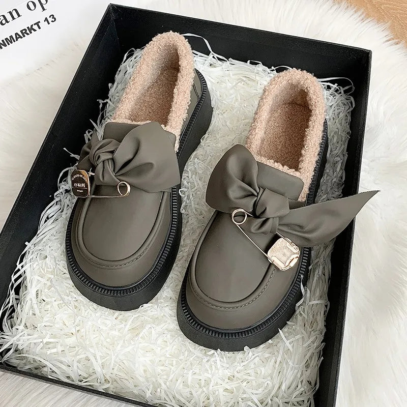Fur Round Toe British Style Preppy Comfortable Leather Creepers Loafers