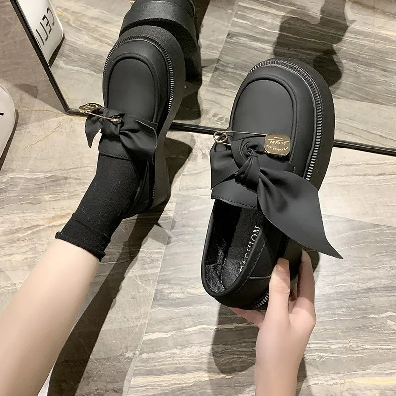 Fur Round Toe British Style Preppy Comfortable Leather Creepers Loafers