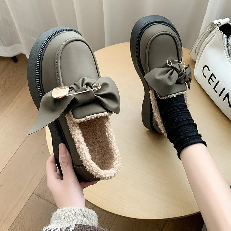 Fur Round Toe British Style Preppy Comfortable Leather Creepers Loafers
