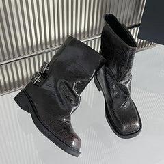 New Square Toe Buckled Slip On Modern Ankle Boot