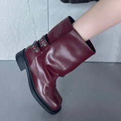 New Square Toe Buckled Slip On Modern Ankle Boot
