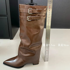 New Footwear Pointed Toe Buckle Heels Long Knee High Boots