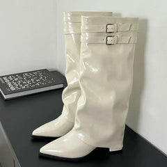 New Footwear Pointed Toe Buckle Heels Long Knee High Boots
