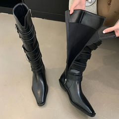 New Footwear Zippers Autumn Metal Buckle Long Knee High Boots