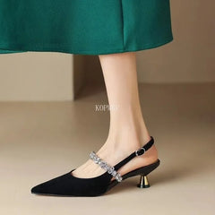Shiny Straps Pointed Toe Slingbacks Shoes Low Heel Pumps