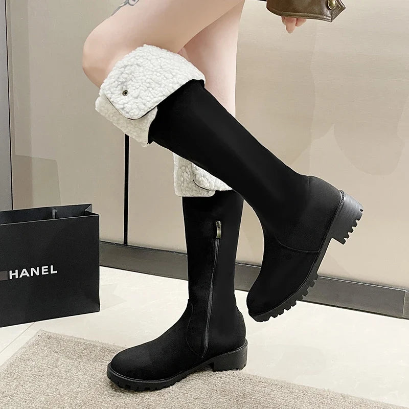 Rivet Pointed Toe Stylish Knee High Boots