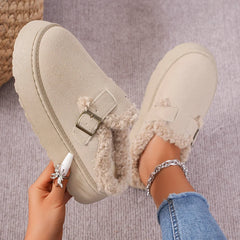 New Women's Boken Shoes Plush Retro Bean Shoes Cotton Women's Flat Sole Slippers Platform Boots