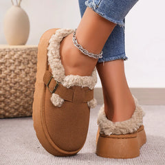 New Women's Boken Shoes Plush Retro Bean Shoes Cotton Women's Flat Sole Slippers Platform Boots
