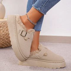 New Women's Boken Shoes Plush Retro Bean Shoes Cotton Women's Flat Sole Slippers Platform Boots