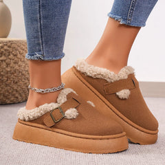 New Women's Boken Shoes Plush Retro Bean Shoes Cotton Women's Flat Sole Slippers Platform Boots