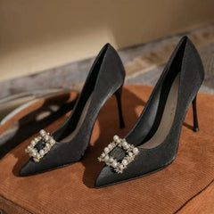 Casual Pearl Wedding Square Rhinestone High Heel