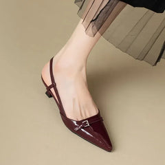 New Dress Shoes Pointed Toe Buckle Slingbacks Patent Leather Slip on Low Heel Pumps