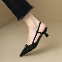 New Dress Shoes Pointed Toe Buckle Slingbacks Patent Leather Slip on Low Heel Pumps