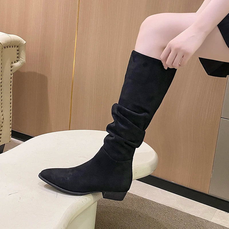 Chunky Heel Pointed Toe Stylish Knee High Boots