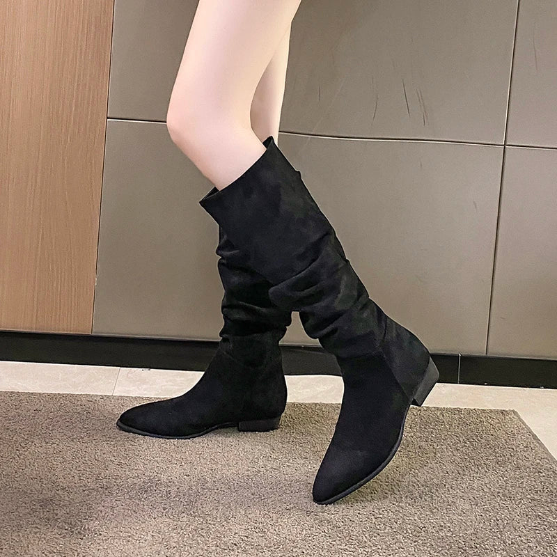 Chunky Heel Pointed Toe Stylish Knee High Boots