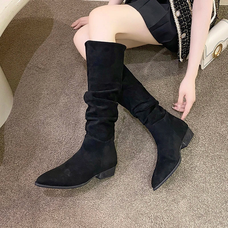 Chunky Heel Pointed Toe Stylish Knee High Boots