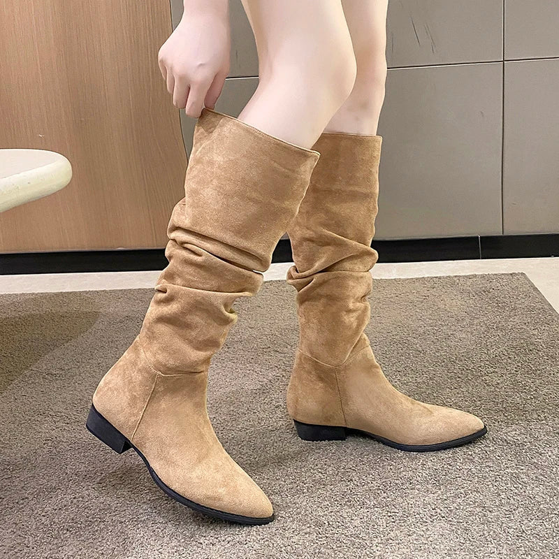 Chunky Heel Pointed Toe Stylish Knee High Boots