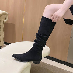 Chunky Heel Pointed Toe Stylish Knee High Boots
