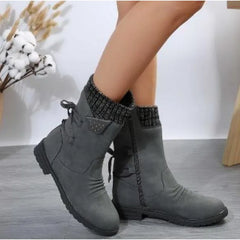 Retro Low Heeled Warm Mid calf Ankle Boot